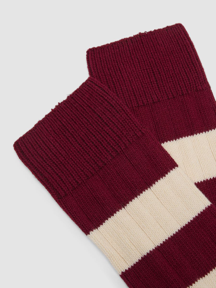 Red Stretch Cotton Blend Tennis Socks with Stripes_2