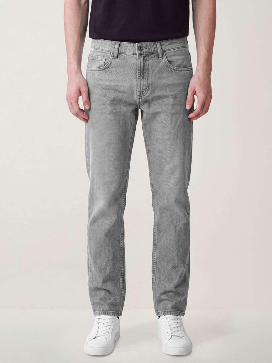 Graue Denim-Jeans aus reiner Baumwolle, Regular Fit_3