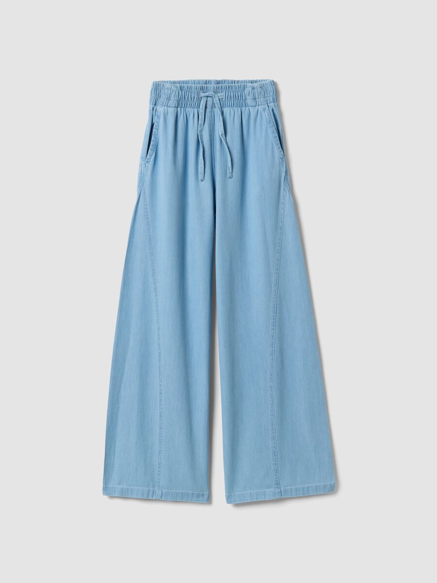 Light blue pure cotton denim wide-leg trousers for girls_3