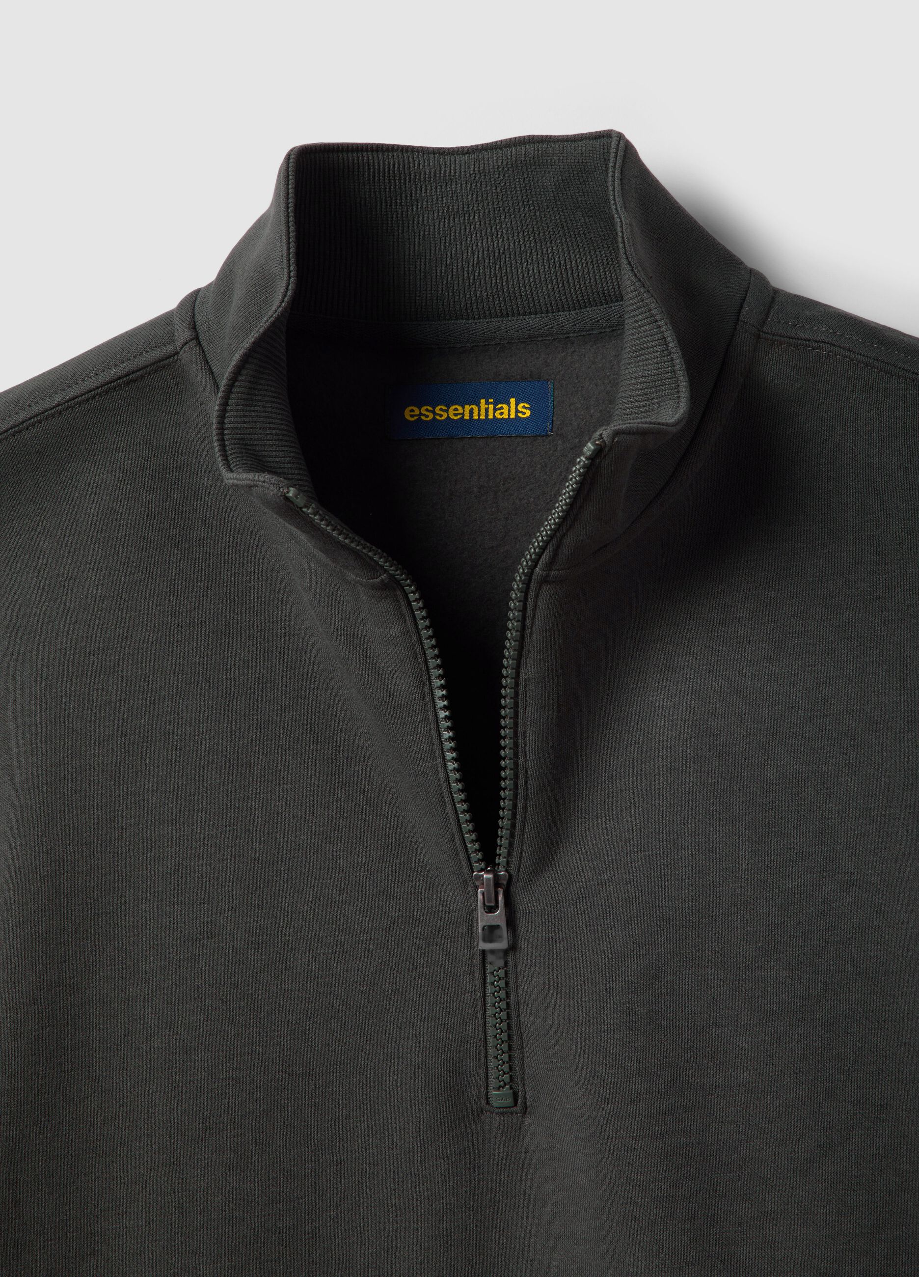 Grey regular fit cotton-blend sweatshirt with half zip