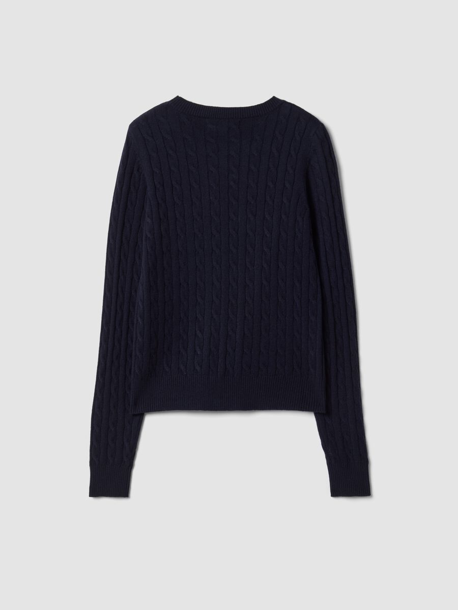 Camisola azul-marinho de gola redonda com tran&ccedil;as, corte regular_6