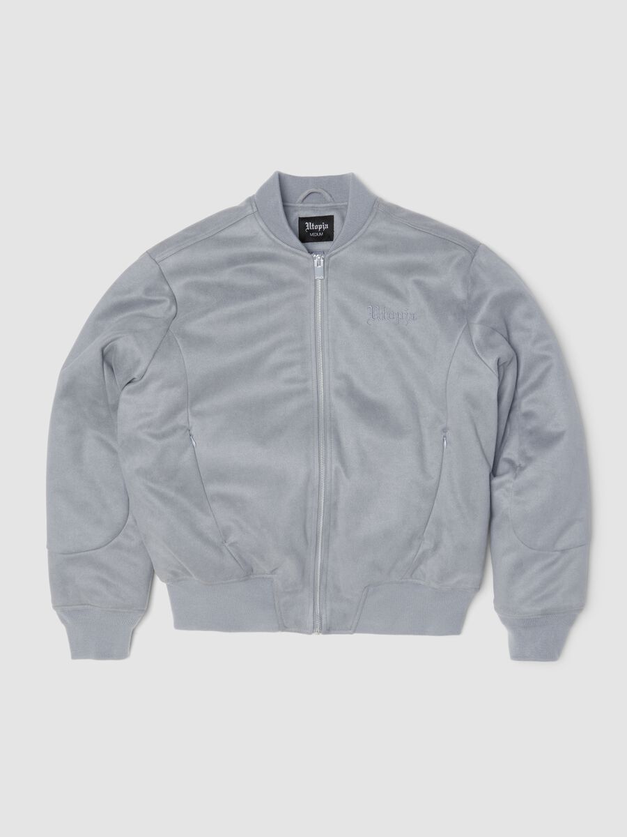 Faux Suede Bomber Jacket Light Grey_0