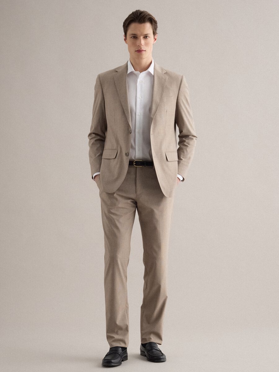 Slim fit beige check cotton blend jacket with lapel_1