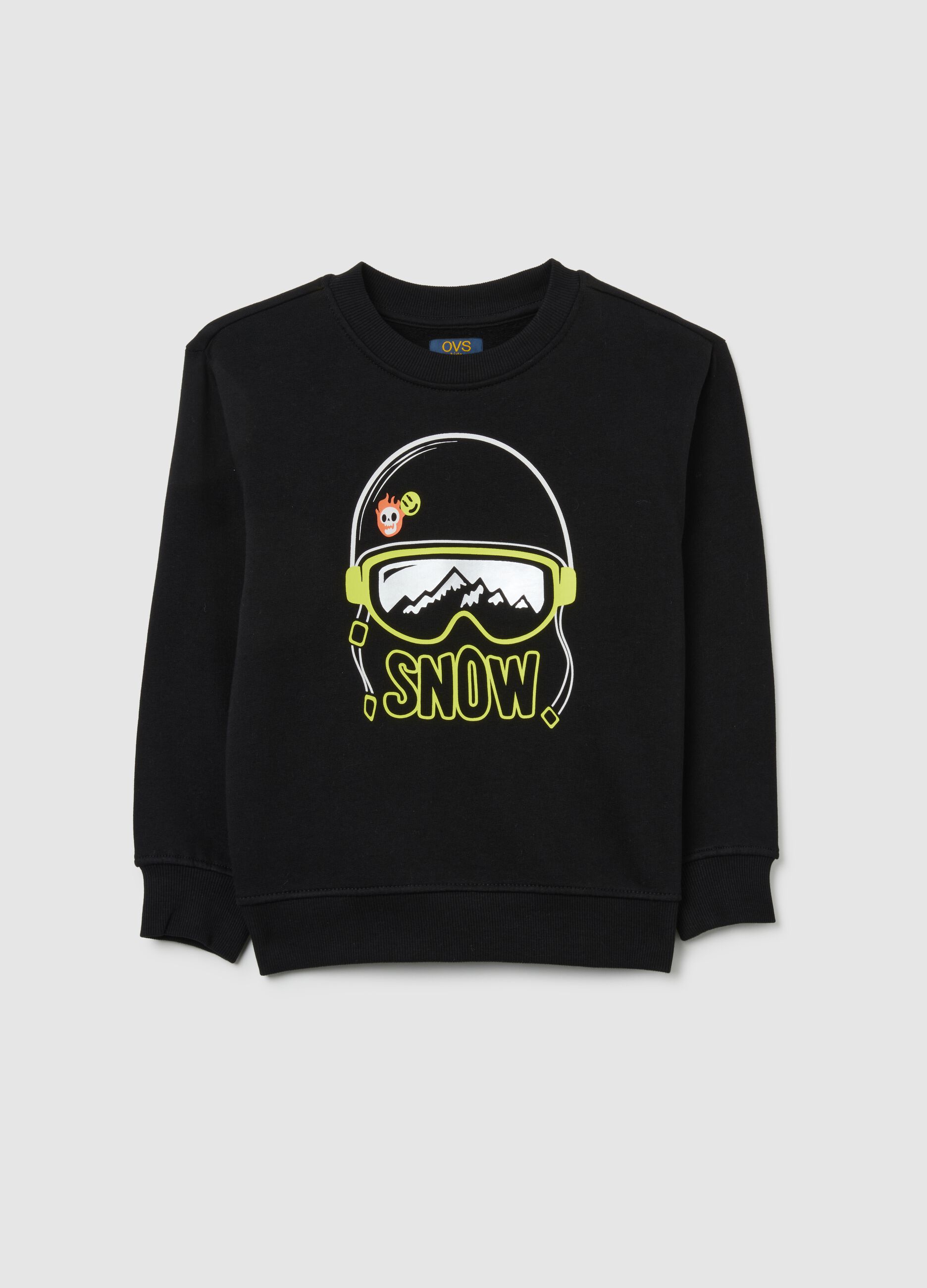 Children's black cotton sweatshirt in regular fit with print
