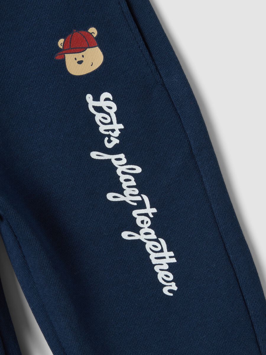 Blue pure cotton jogger trousers with teddy bear print_3