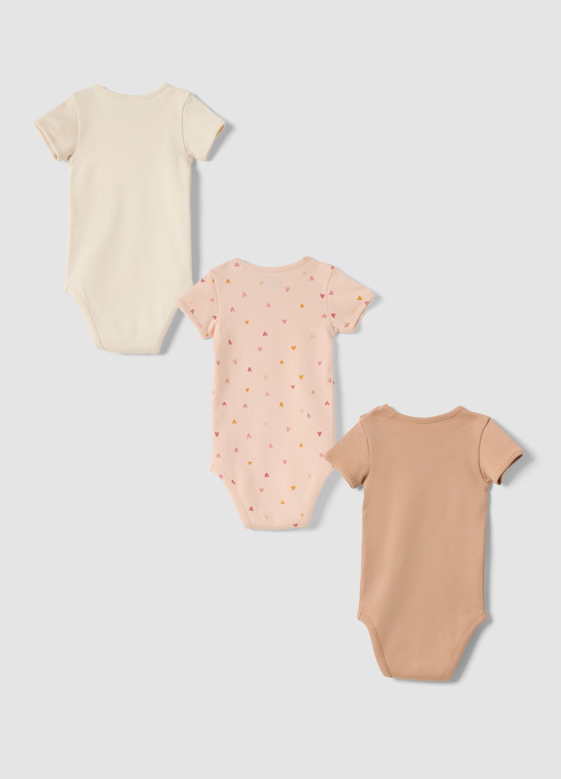 Tripack di body rosa in puro cotone organico con girocollo