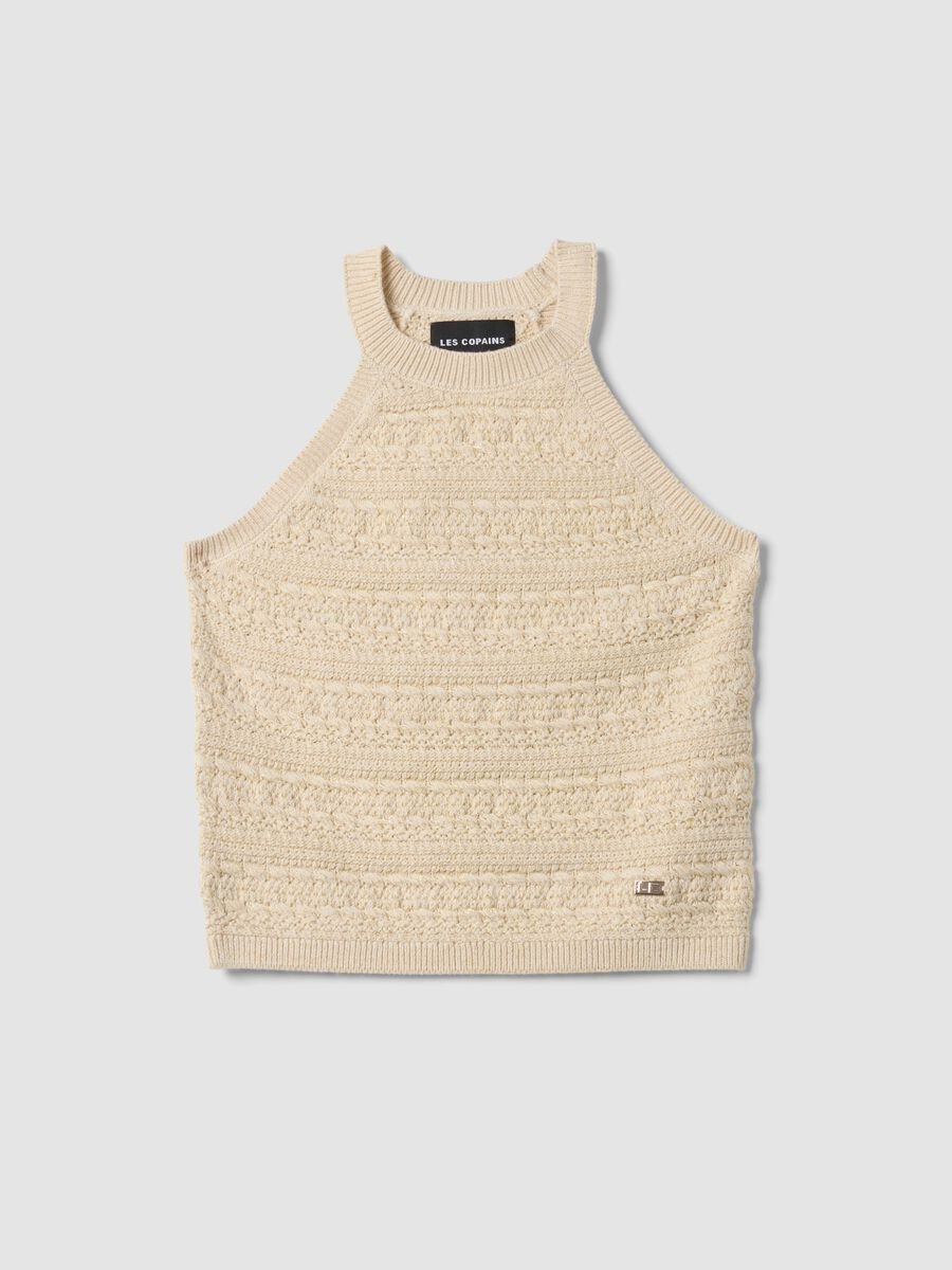 Beige cotton-blend knitted top_4
