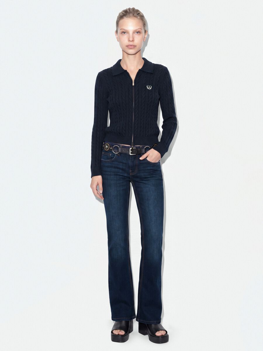 Navy viscose-blend fitted cardigan with polo collar_1