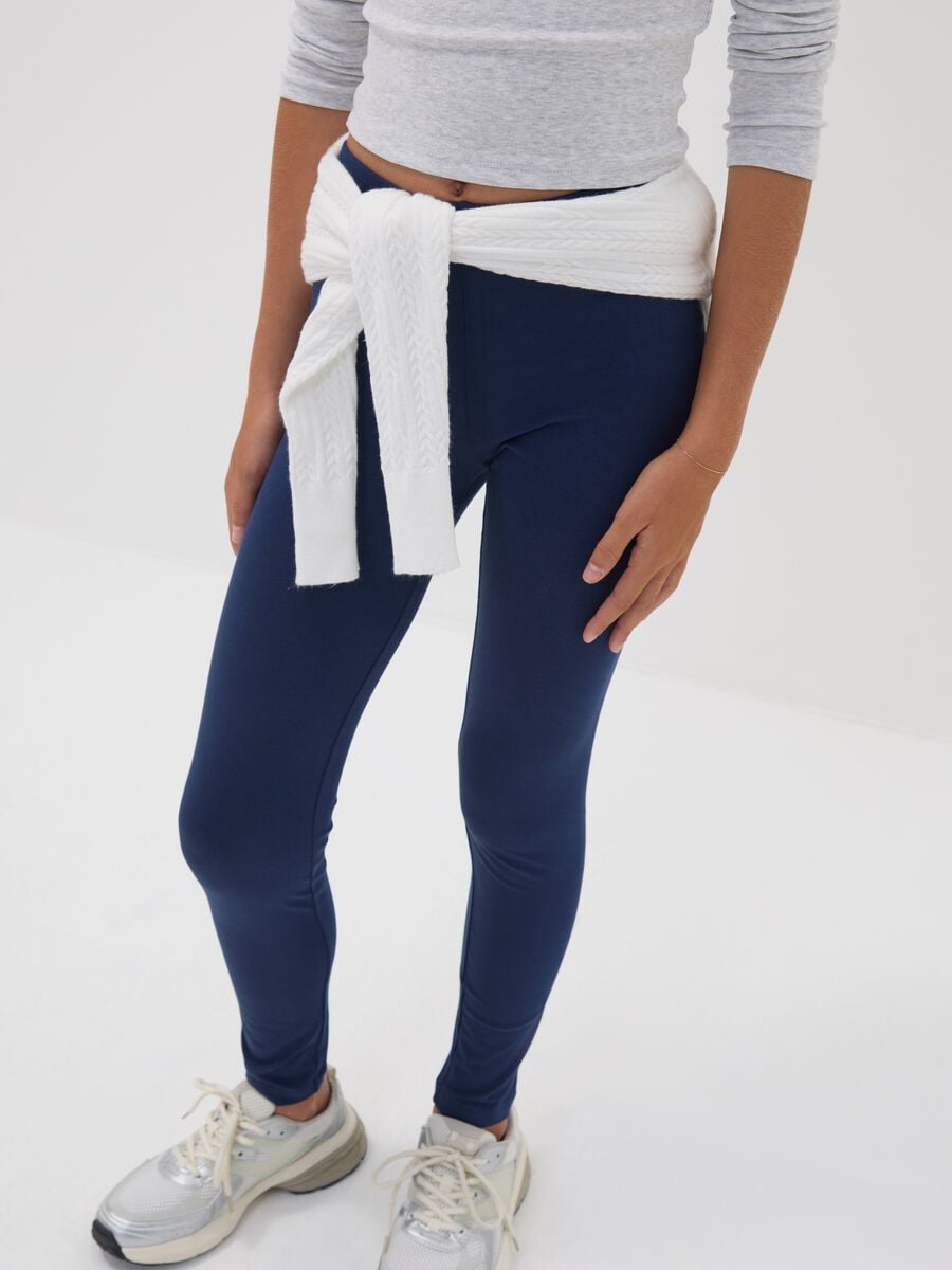 Leggings skinny blu in cotone organico elasticizzato per ragazza_1