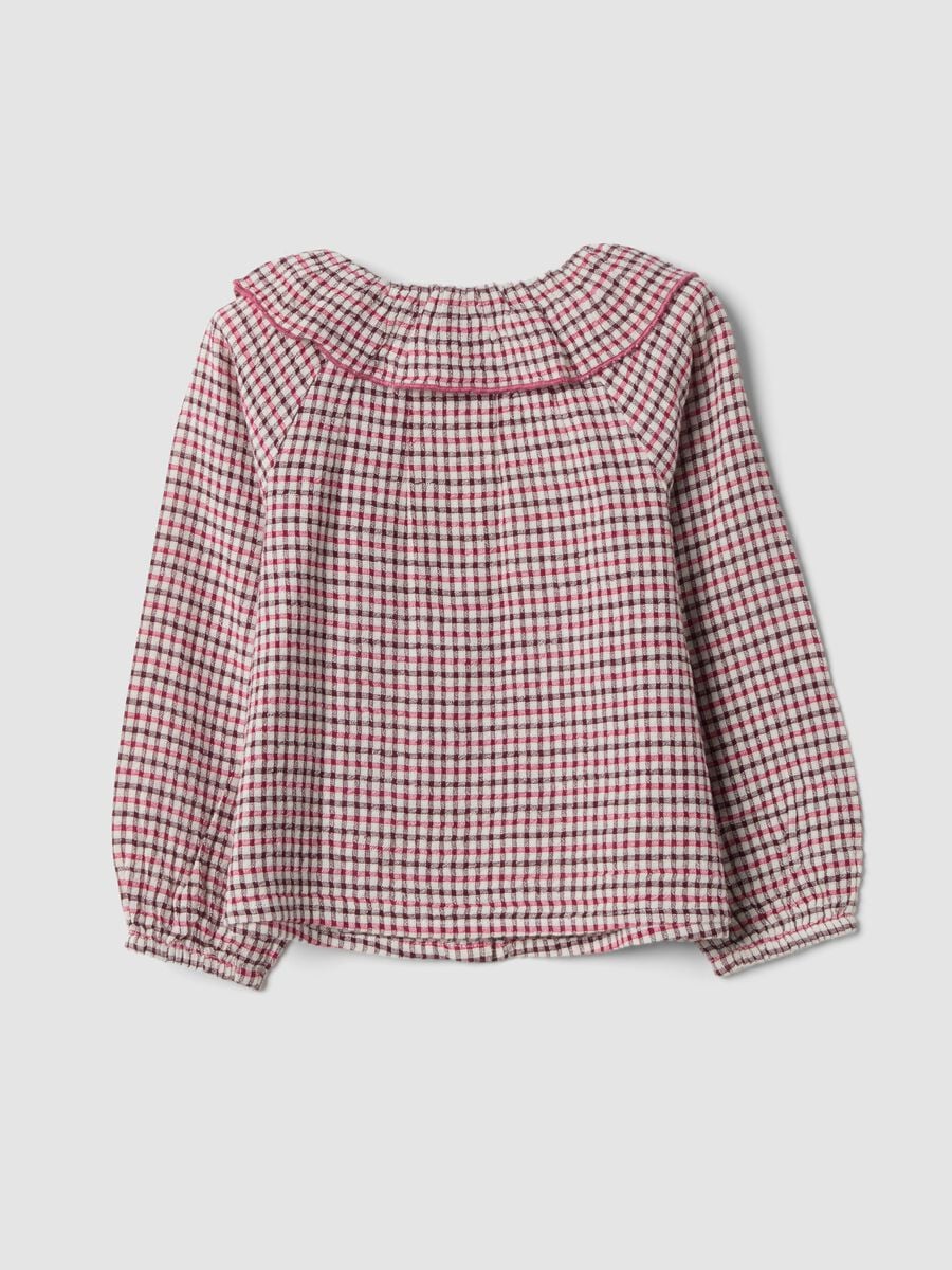 Ecru, burgundy red and deep pink viscose and cotton blend shirt_1