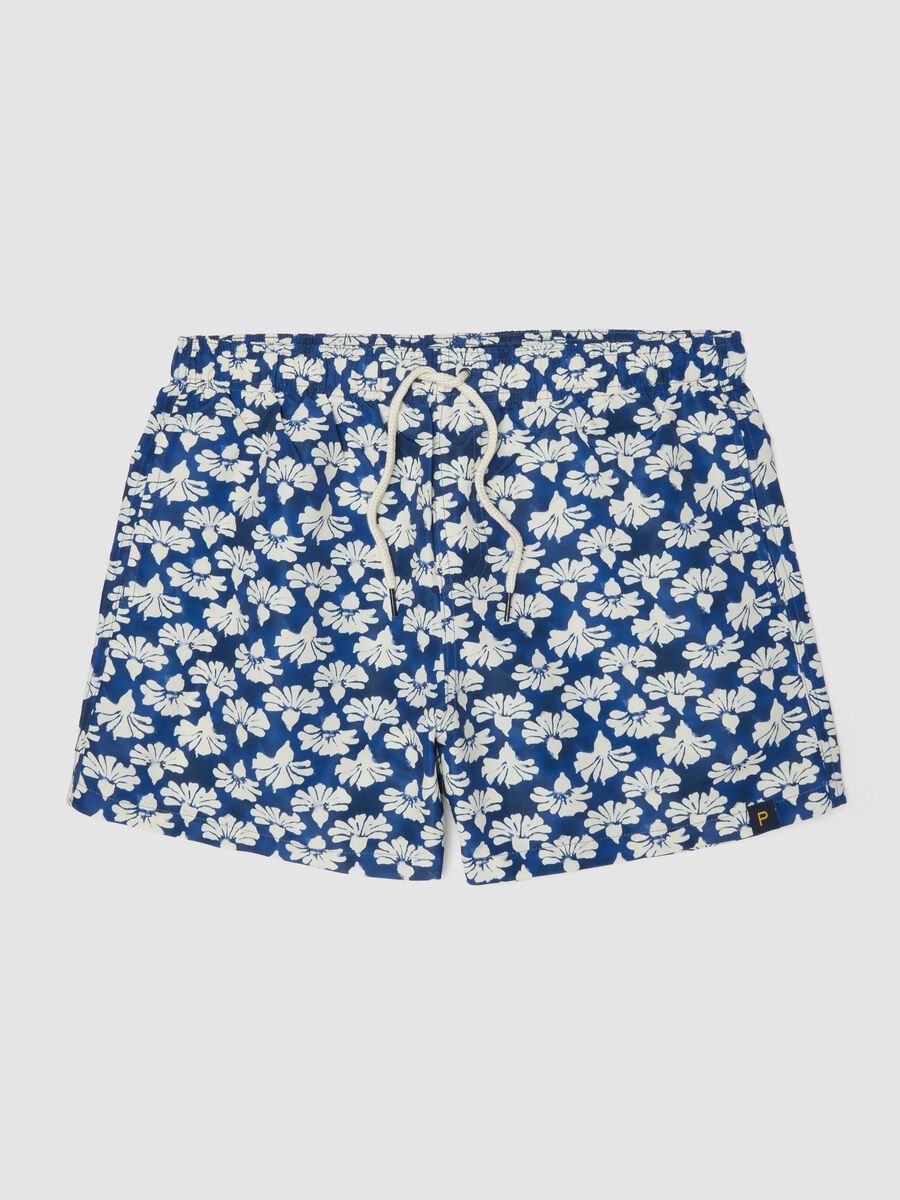 Blue floral-print swim shorts_4