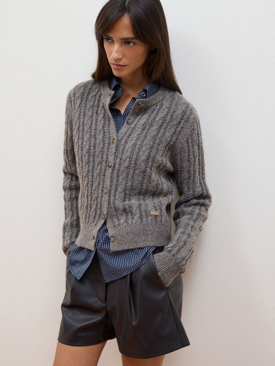 Grey cable-knit wool-blend cardigan_0