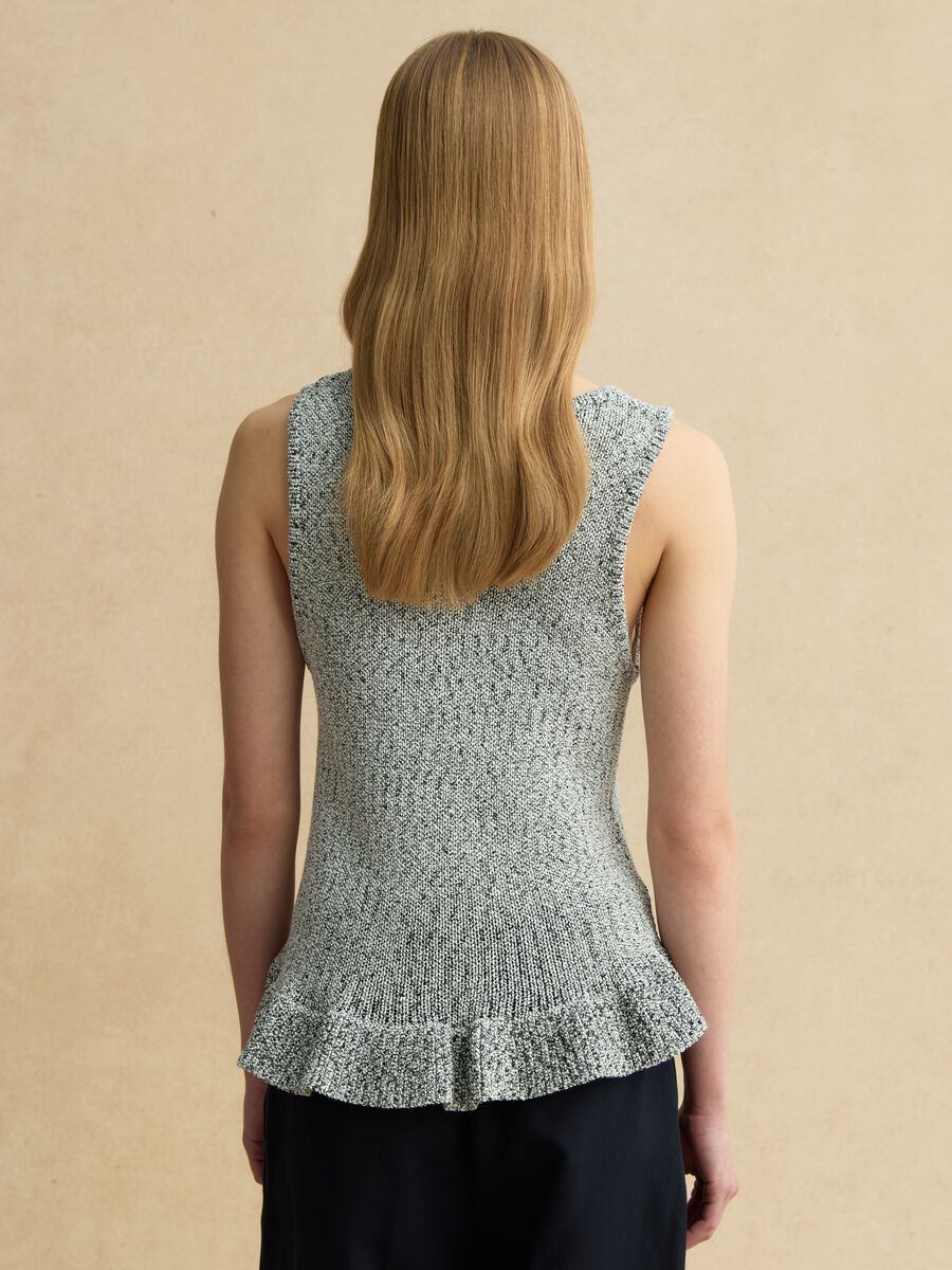 Black and White Regular Fit Knit Top with Frill_3