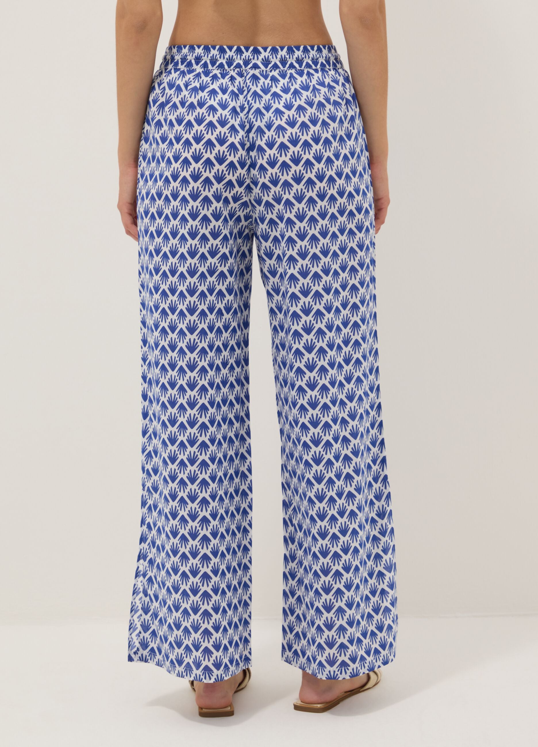 Lange, mehrfarbige Hose aus reiner Baumwolle mit Blumenmuster
