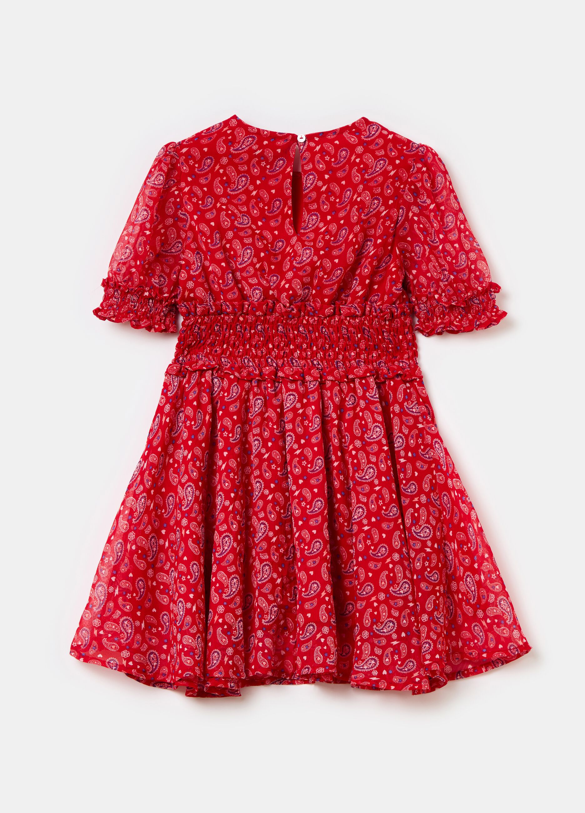 Dress with paisley pattern and smock stitch
