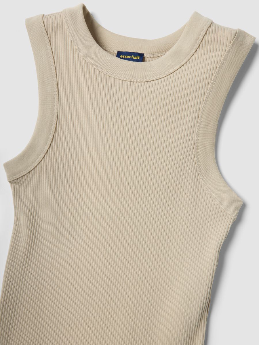 Tank top beige in cotone elasticizzato a costine fitted_1