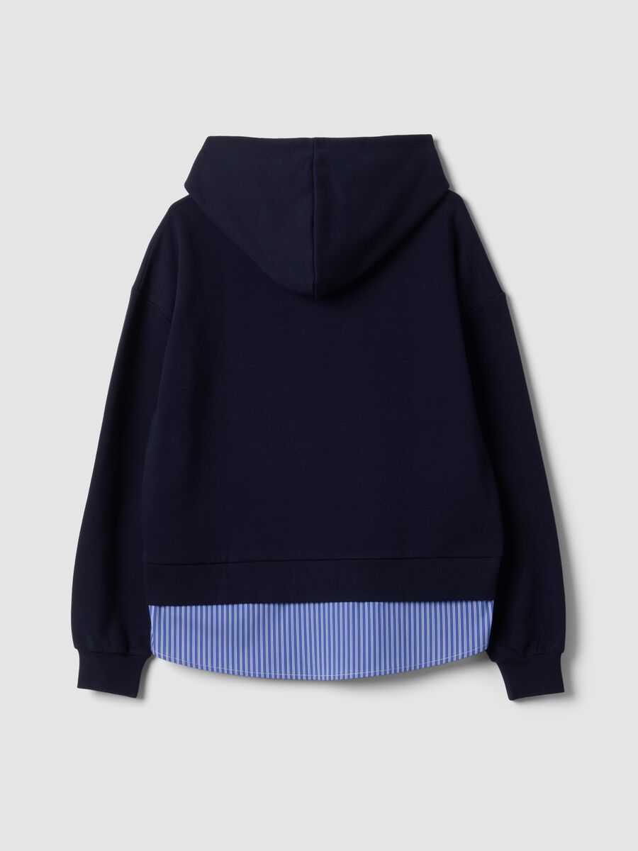 Blaue Hoodie aus Baumwollmix mit Hemdoptik-Einsatz_2