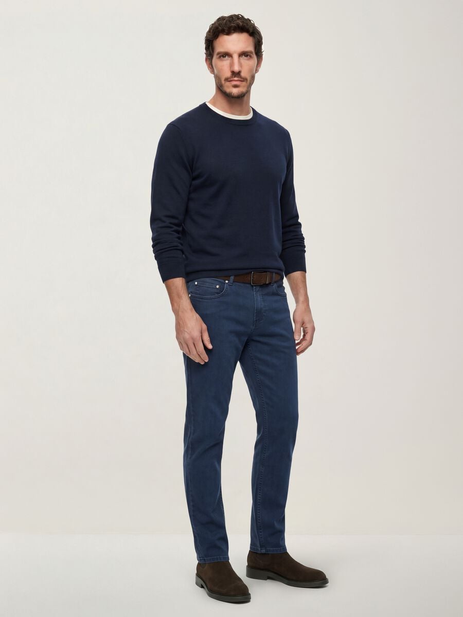 Blue slim-fit stretch cotton trousers_0