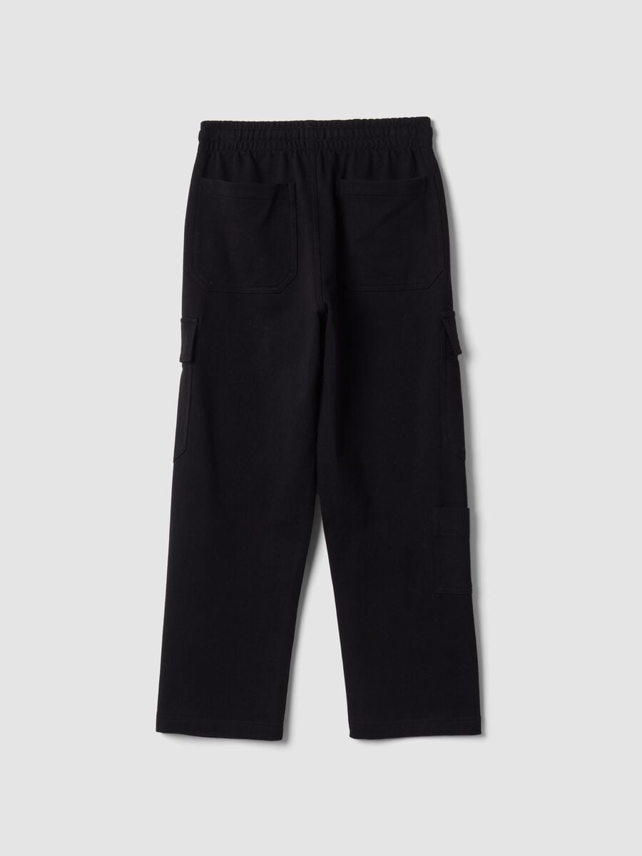 Black pure cotton cargo trousers with elasticated waist, oversized fit_2