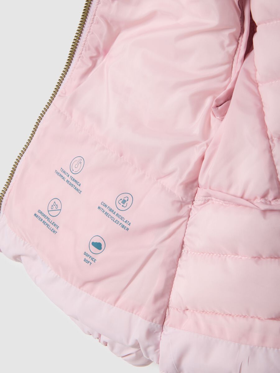 Pink padded regular fit jacket with hood for girls_3