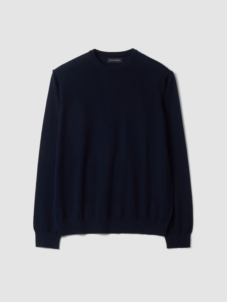Navy blue crew-neck jumper in pure merino wool, regular fit_4