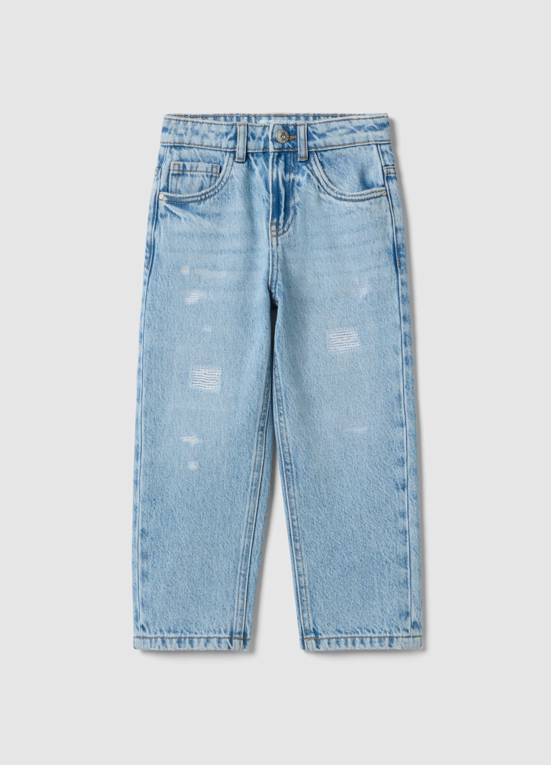Boys&rsquo; pure cotton denim ripped jeans, comfort fit