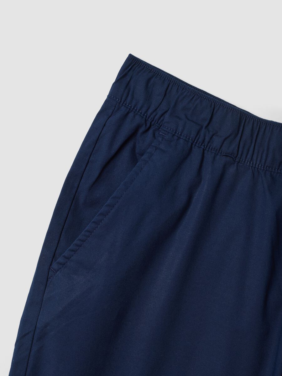 Blue stretch cotton trousers with elasticated waist_1