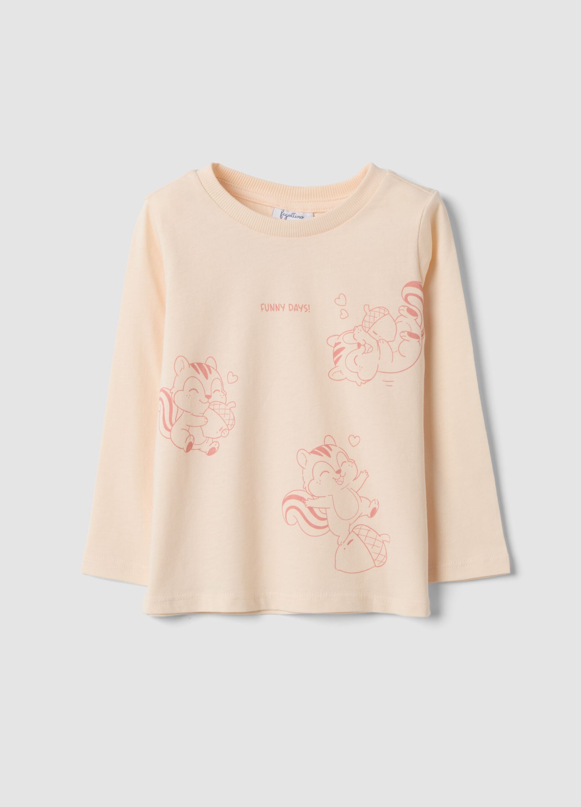 Beige crew-neck T-shirt in pure organic cotton
