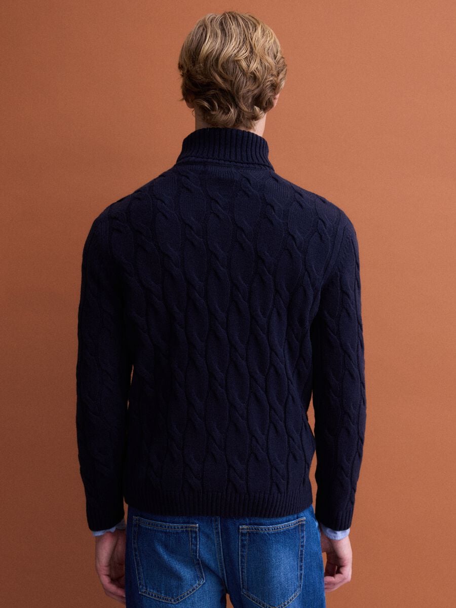 Navy blue cable-knit wool-blend regular-fit roll-neck jumper_3