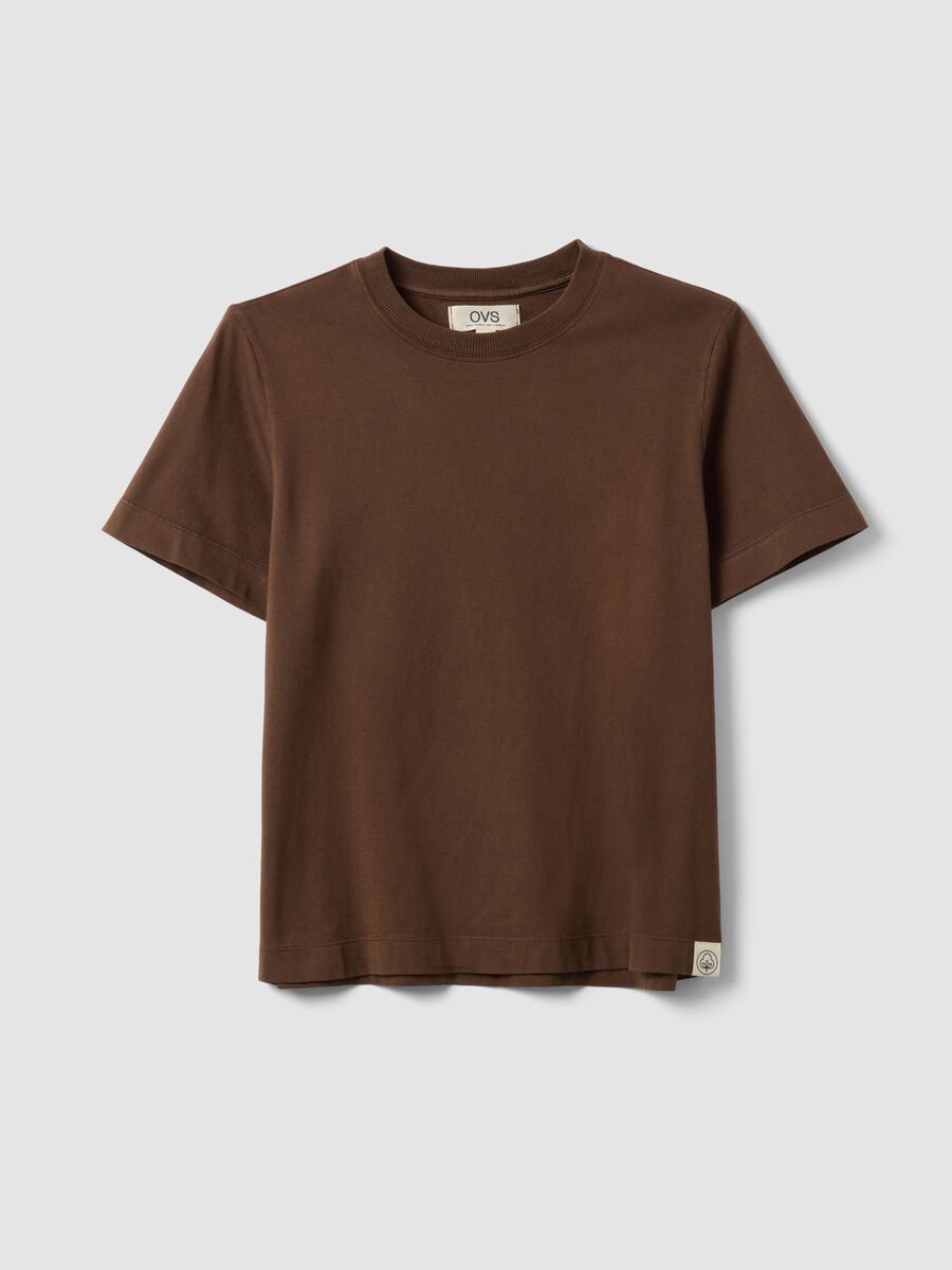 Brown short-sleeve pure cotton T-shirt, regular fit_0