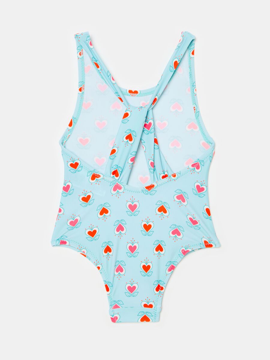 One-piece swimsuit with floral hearts print_1