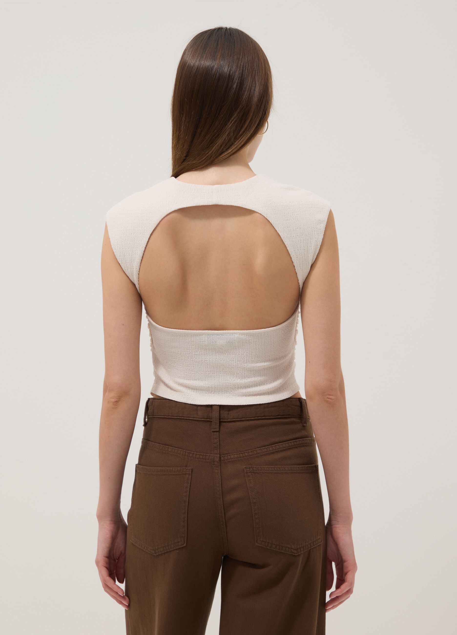 White Stretch Sleeveless Top, Regular Fit