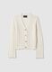 White pure cotton cardigan, regular fit deep V with openwork pattern_4