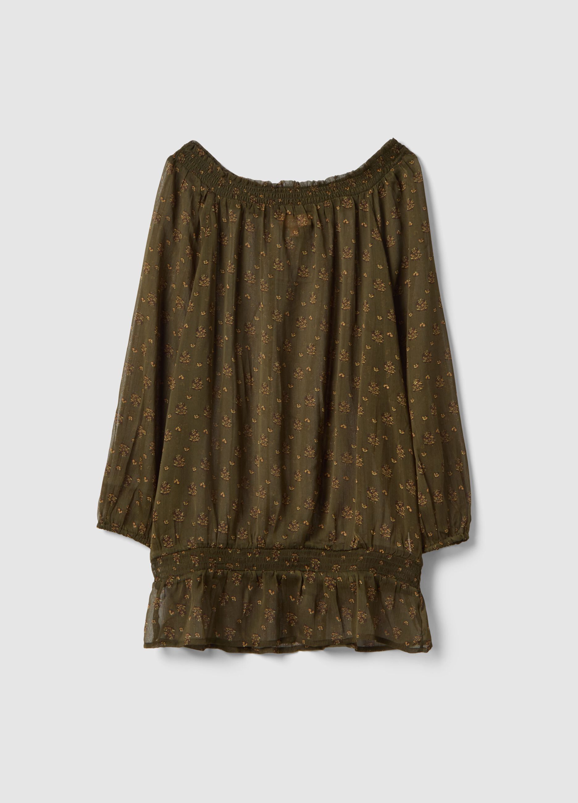 Gr&uuml;ne Umstandsbluse mit Bootsausschnitt und Fantasiemuster