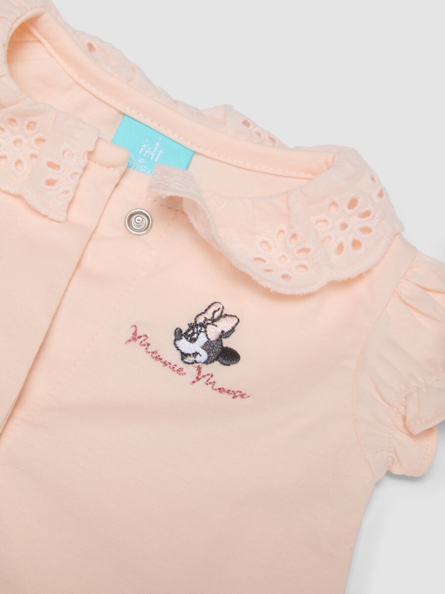 Pink pure-cotton baby girl bodysuit with collar and Minnie embroidery_2