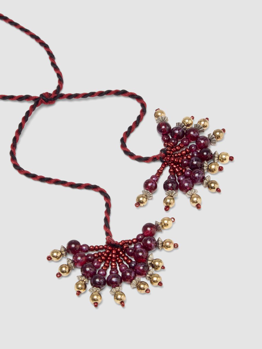 Collana viola vinaccia a tre fili con perline_2