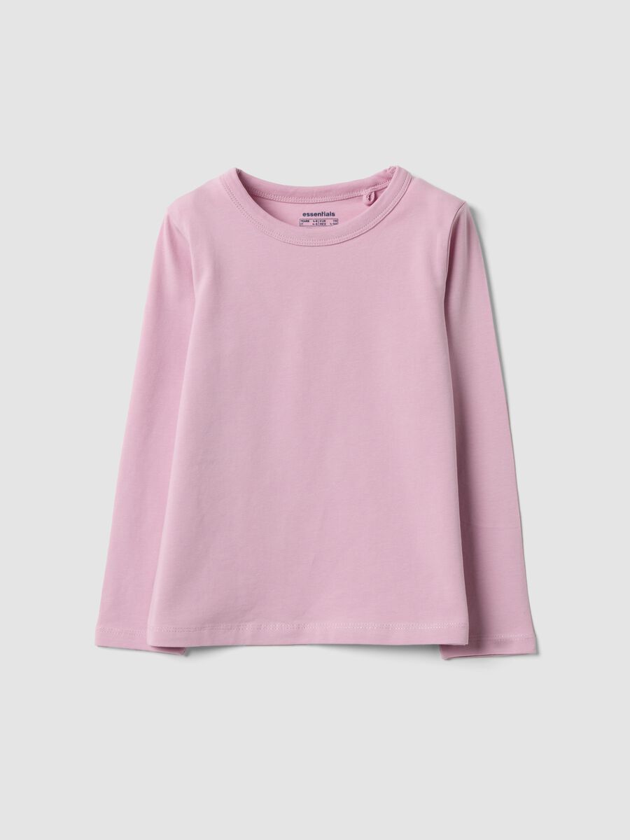 Rosa Langarm-T-Shirt aus Stretch-Baumwolle_0