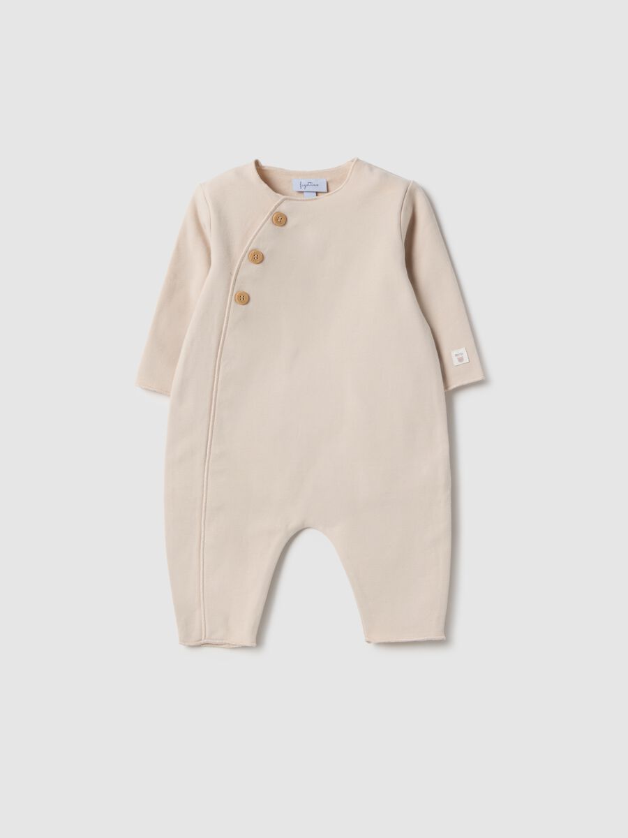 Beige newborn sleepsuit in stretch cotton perfect fit_0