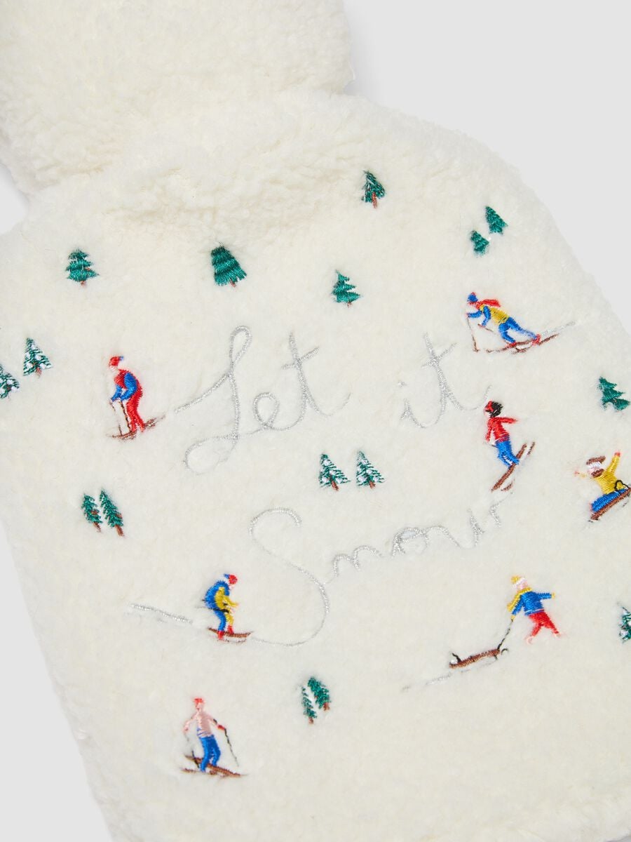 White hot water bottle with Christmas embroidery_2