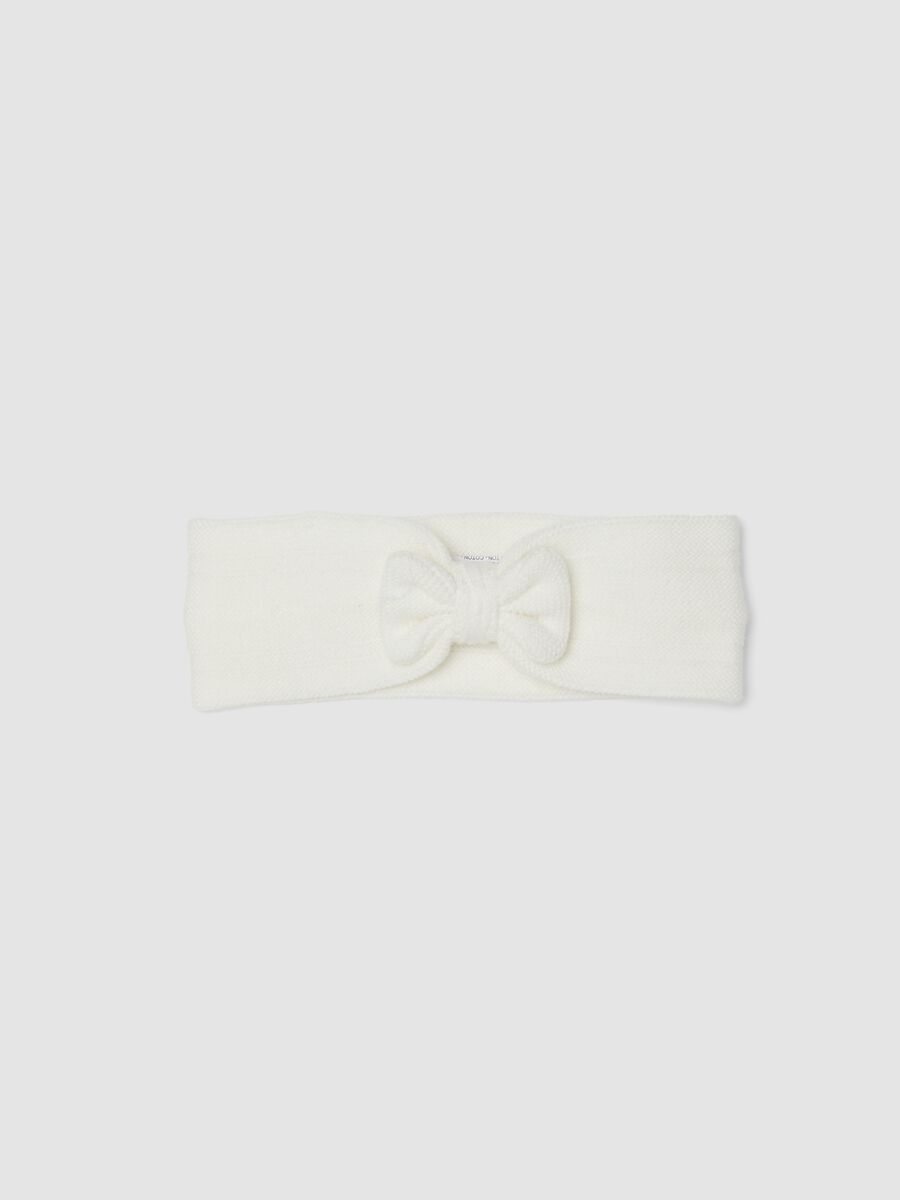 Wei&szlig;es Stirnband aus Bio-Baumwolle mit gestrickter Schleife_0