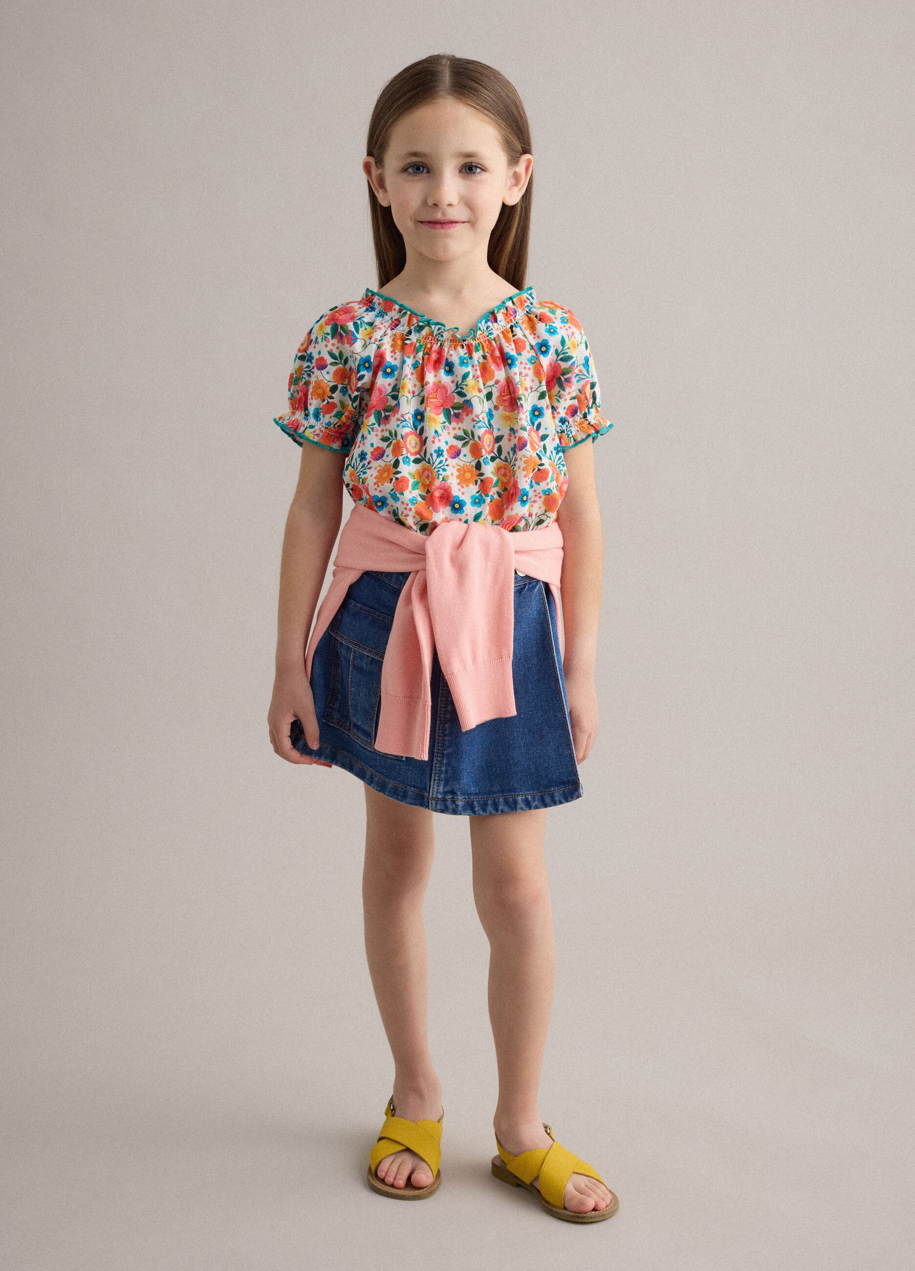 Girl's blue denim pure cotton regular fit skirt