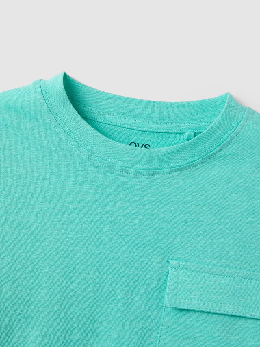 Children's regular fit pure cotton blue t-shirt with pocket_3