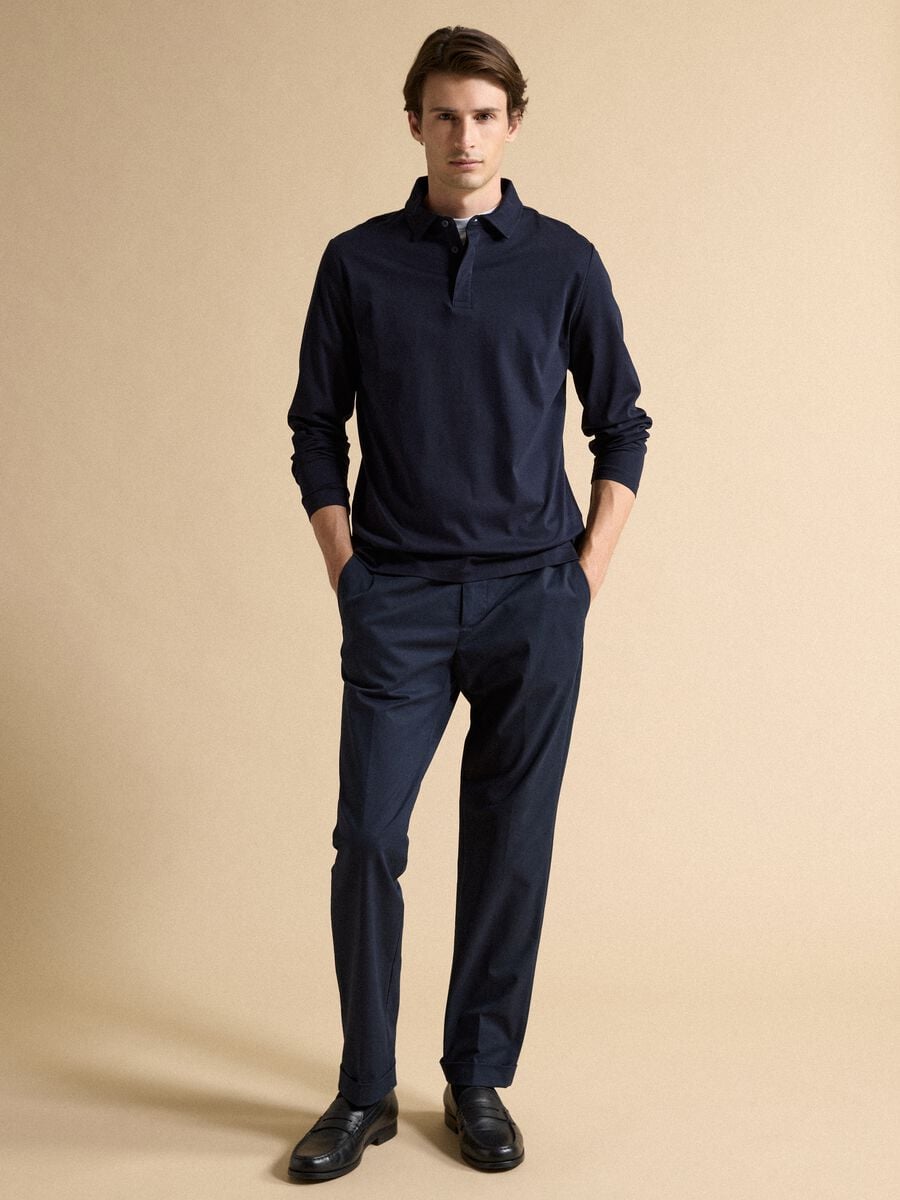 Blue long-sleeved pure cotton polo_1