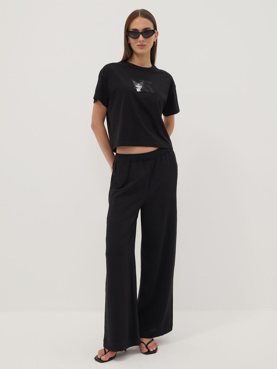 Black pure cotton Kuromi print T-shirt, regular fit_2
