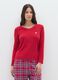 Red V-neck stripe-pattern pyjama top_0