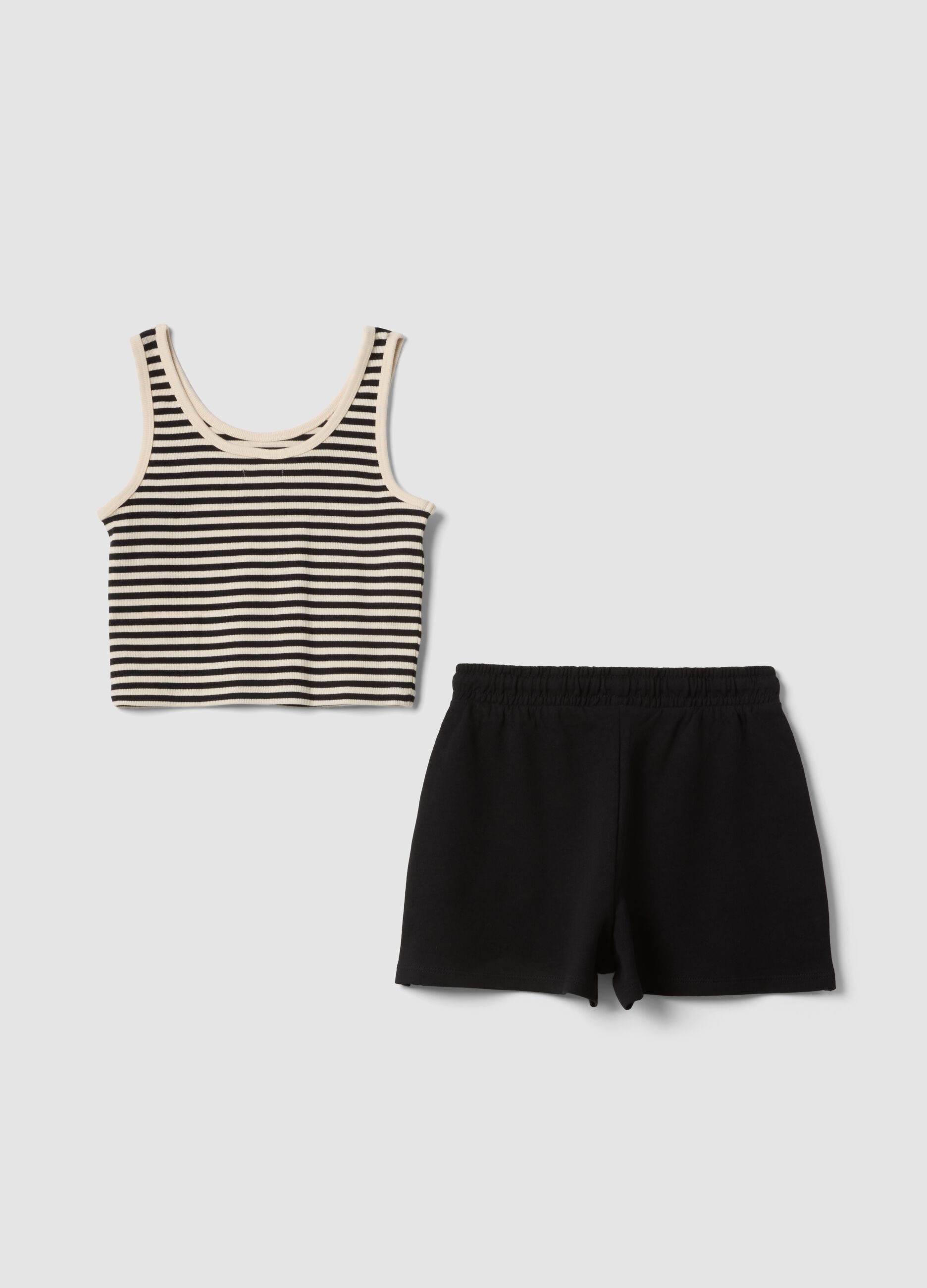 Girls&rsquo; black and beige fitted stretch-cotton set