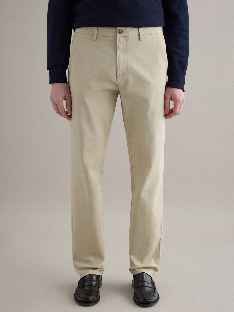 Beige Slim Fit Stretch Cotton Chino Trousers_1