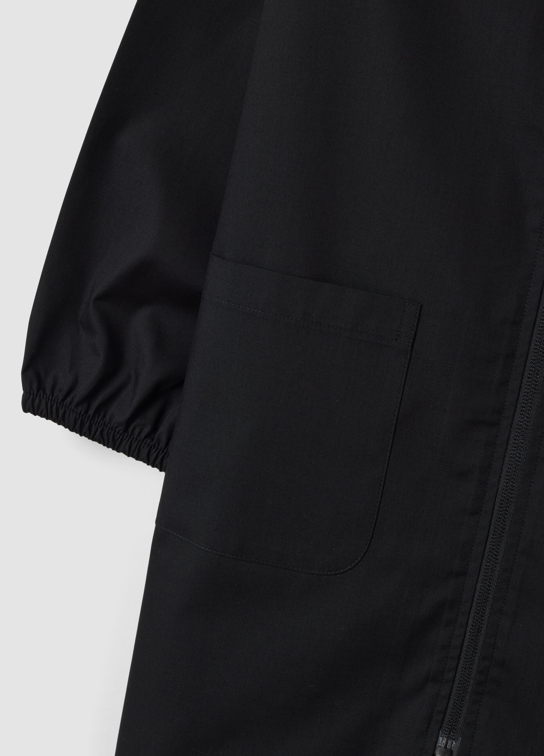 Black girls&rsquo; school apron with zip and white collar, Stitch embroidery