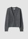 Graue Strickjacke aus elastischer Wolle mit tiefem V-Ausschnitt, Oversize-Fit_4