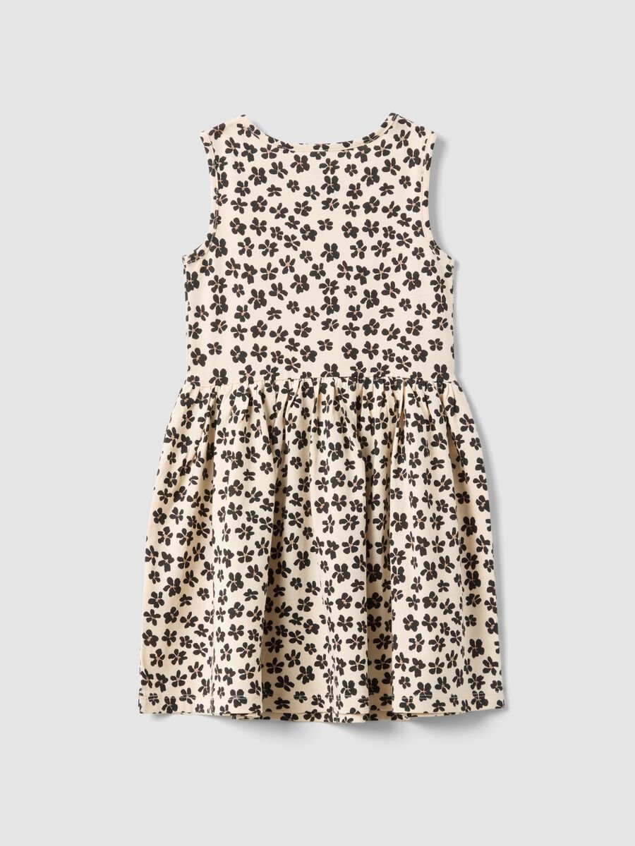 Beige pure cotton dress with floral print_1